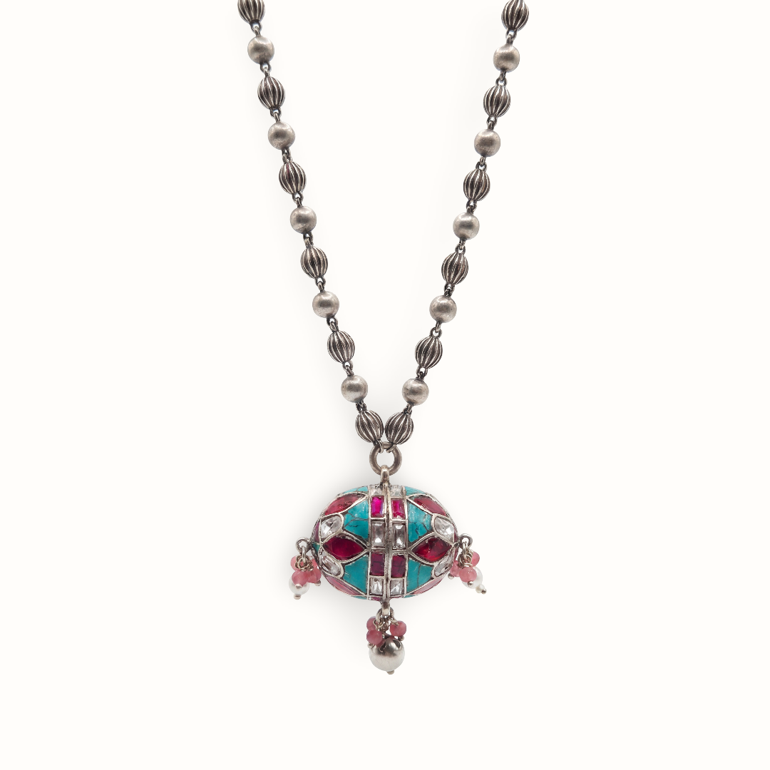 Drop the Beat — Dholak Pendant Matar Mala in Oxidised Silver
