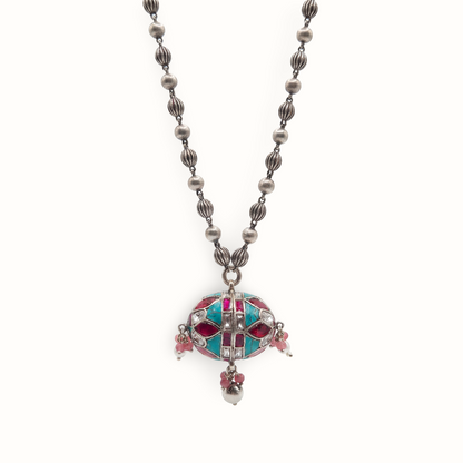 Drop the Beat — Dholak Pendant Matar Mala in Oxidised Silver