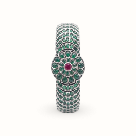Full Bloom — Hyderabadi Panna Kada in Oxidised Silver