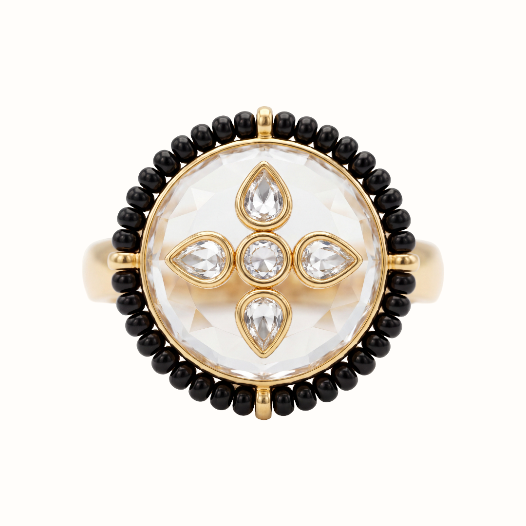 Center of Attention — Kundan Floral Ring in Gold Plated Silver