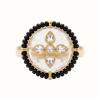 Center of Attention — Kundan Floral Ring in Gold Plated Silver