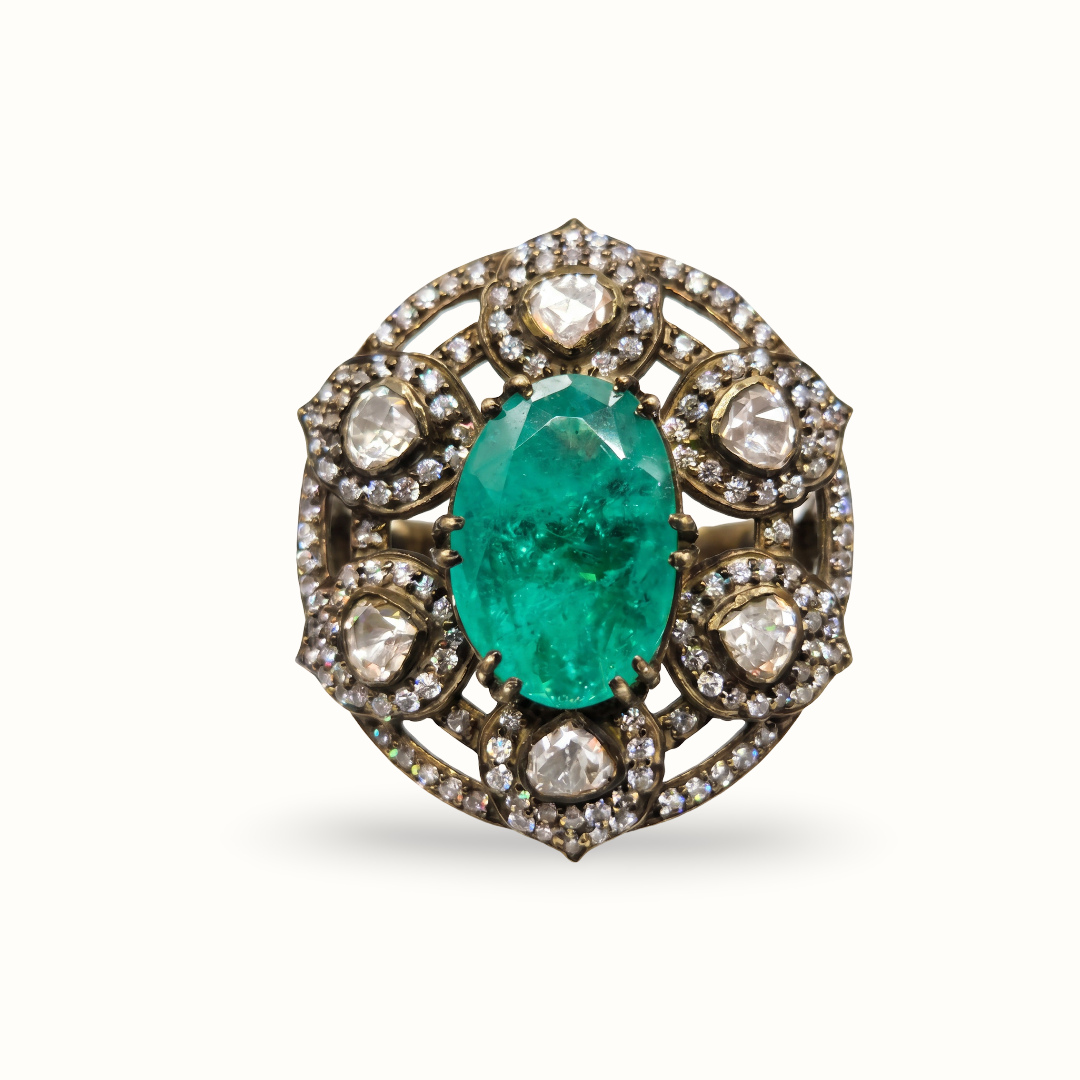 The Main Character — Victorian Emerald Cocktail Ring in Gold Plated Silver