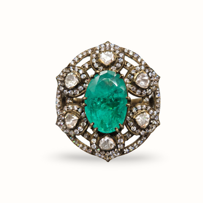 The Main Character — Victorian Emerald Cocktail Ring in Gold Plated Silver