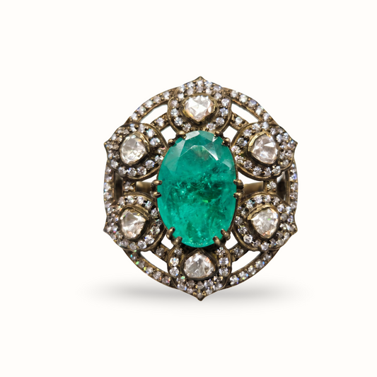The Main Character — Victorian Emerald Cocktail Ring in Gold Plated Silver