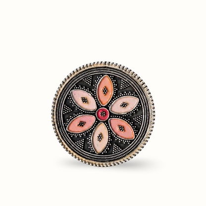 Fully Bloomed — Meenakari Floral Ring in Oxidised Silver