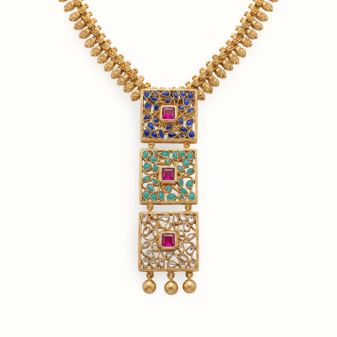 Triple Threat — Jali Kundan Necklace in Gold Plated Silver