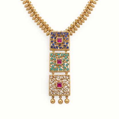 Triple Threat — Jali Kundan Necklace in Gold Plated Silver