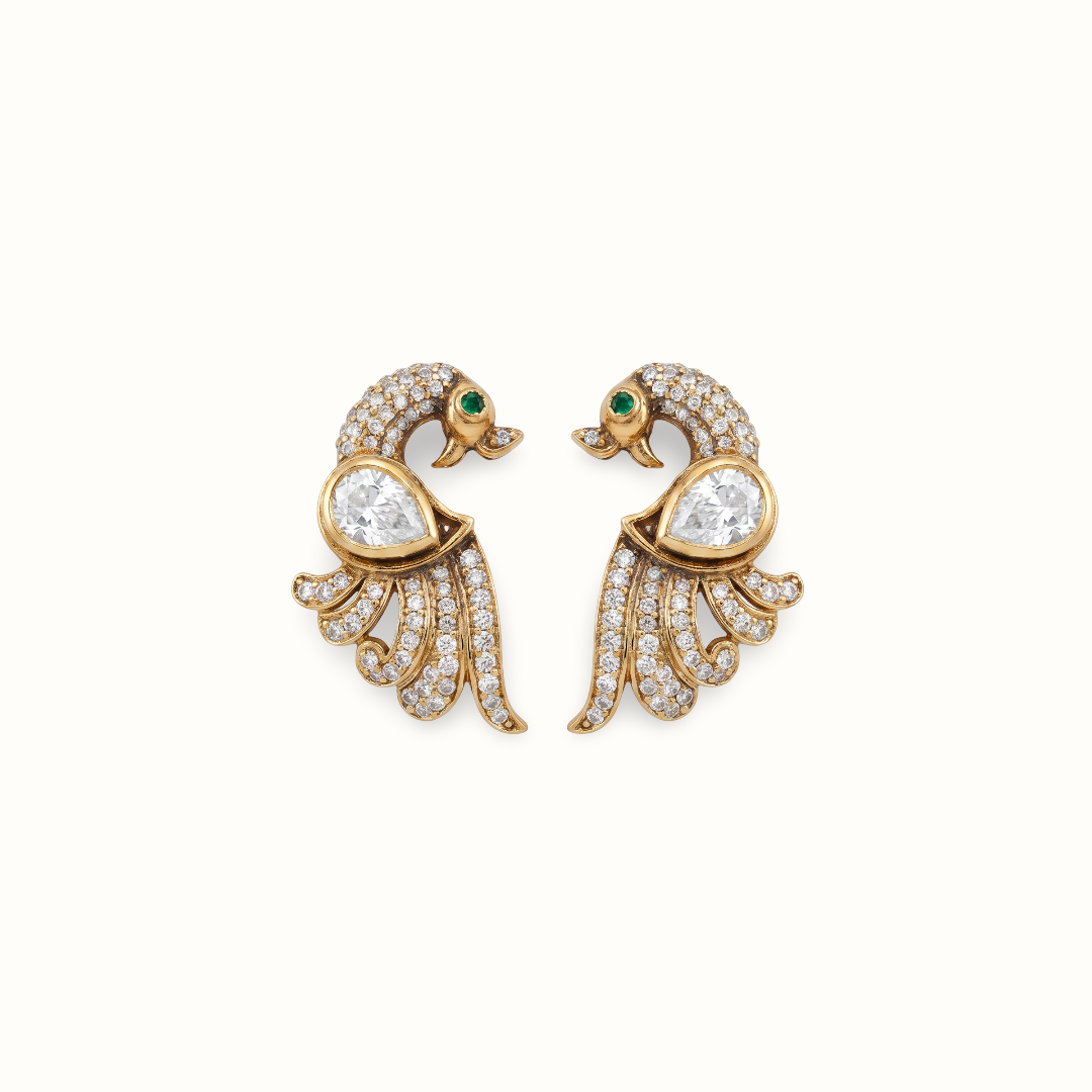 Peacock Hour — Mor Stud Earrings in Gold Plated Silver
