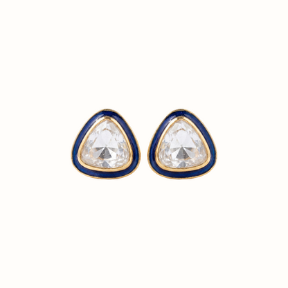 Sharp Statement — Kundan Triangle Studs in Gold Plated Silver