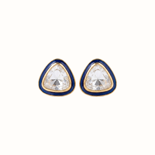 Sharp Statement — Kundan Triangle Studs in Gold Plated Silver