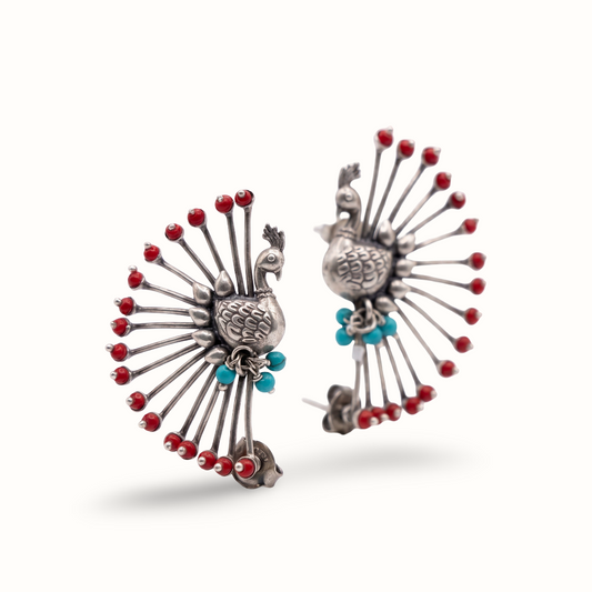 Full Feather — Peacock Ear Cuff in Oxidised Silver