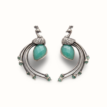 Spreading Wings — Peacock Chandbali in Oxidised Silver