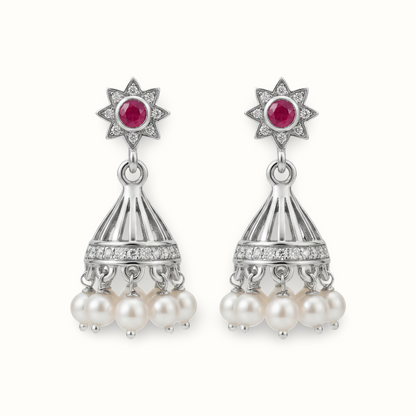 Star Power — Ruby & Pearl Jhumka in Oxidised Silver