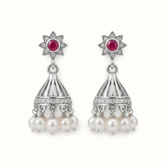 Star Power — Ruby & Pearl Jhumka in Oxidised Silver