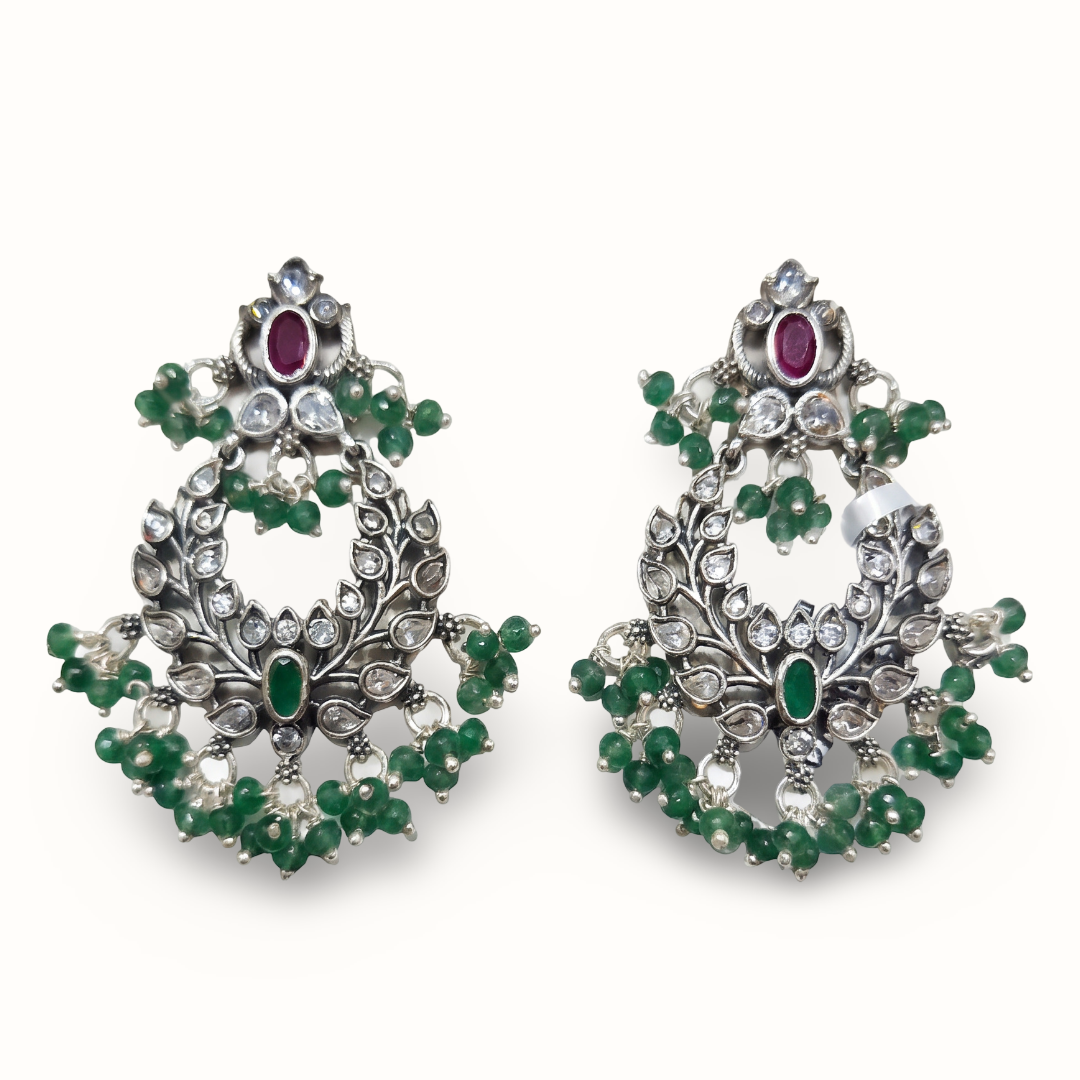 Full Bloom — Kundan Chandbali in Oxidised Silver