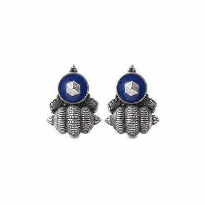Worth Staring At — Kundan Dome Stud Earrings in Oxidised Silver