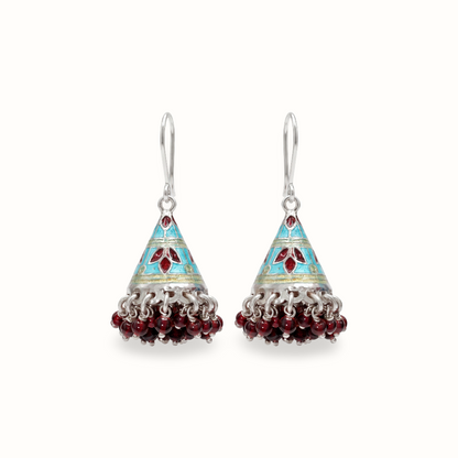 Stained Glass Mood — Meenakari Jhumka in Silver Polish