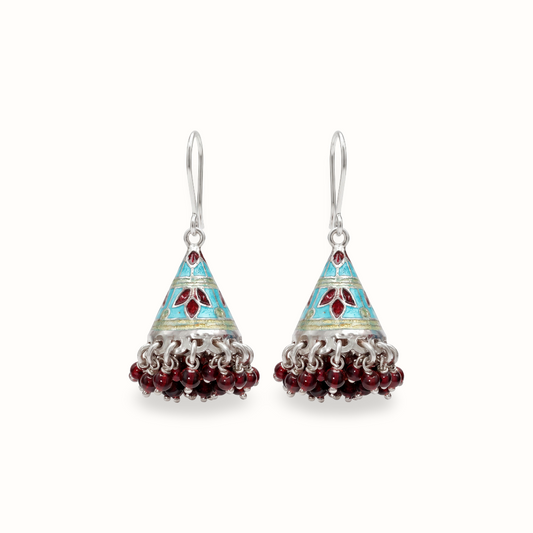 Stained Glass Mood — Meenakari Jhumka in Silver Polish