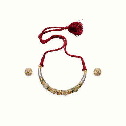 Full Bloom — Kundan Meenakari Hasli Set in Oxidised Silver