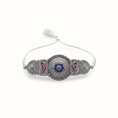 Centrepiece Energy — Meenakari Floral Choker in Oxidised Silver