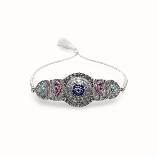 Centrepiece Energy — Meenakari Floral Choker in Oxidised Silver