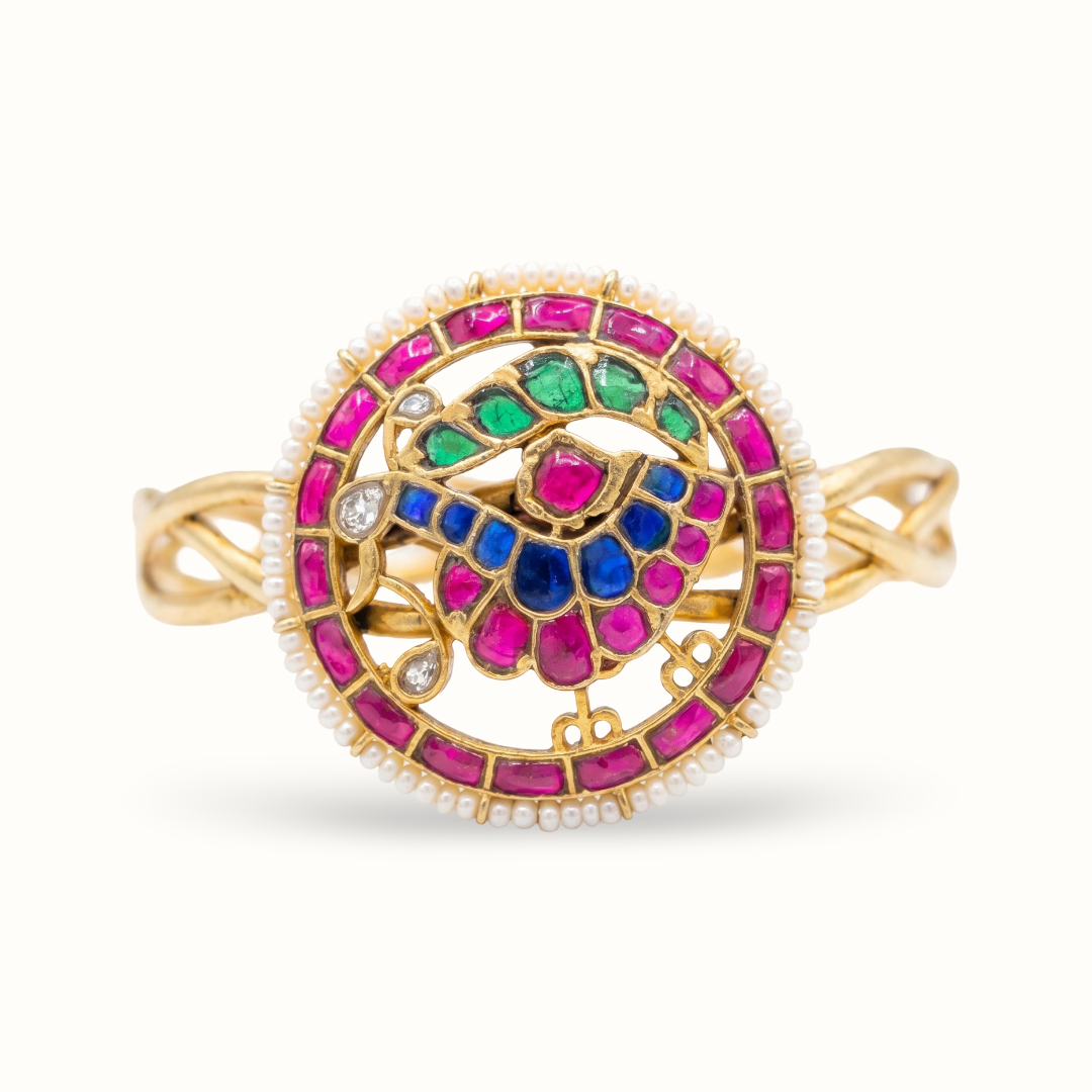 Full Circle — Navratna Kundan Bracelet in Gold Plated Silver