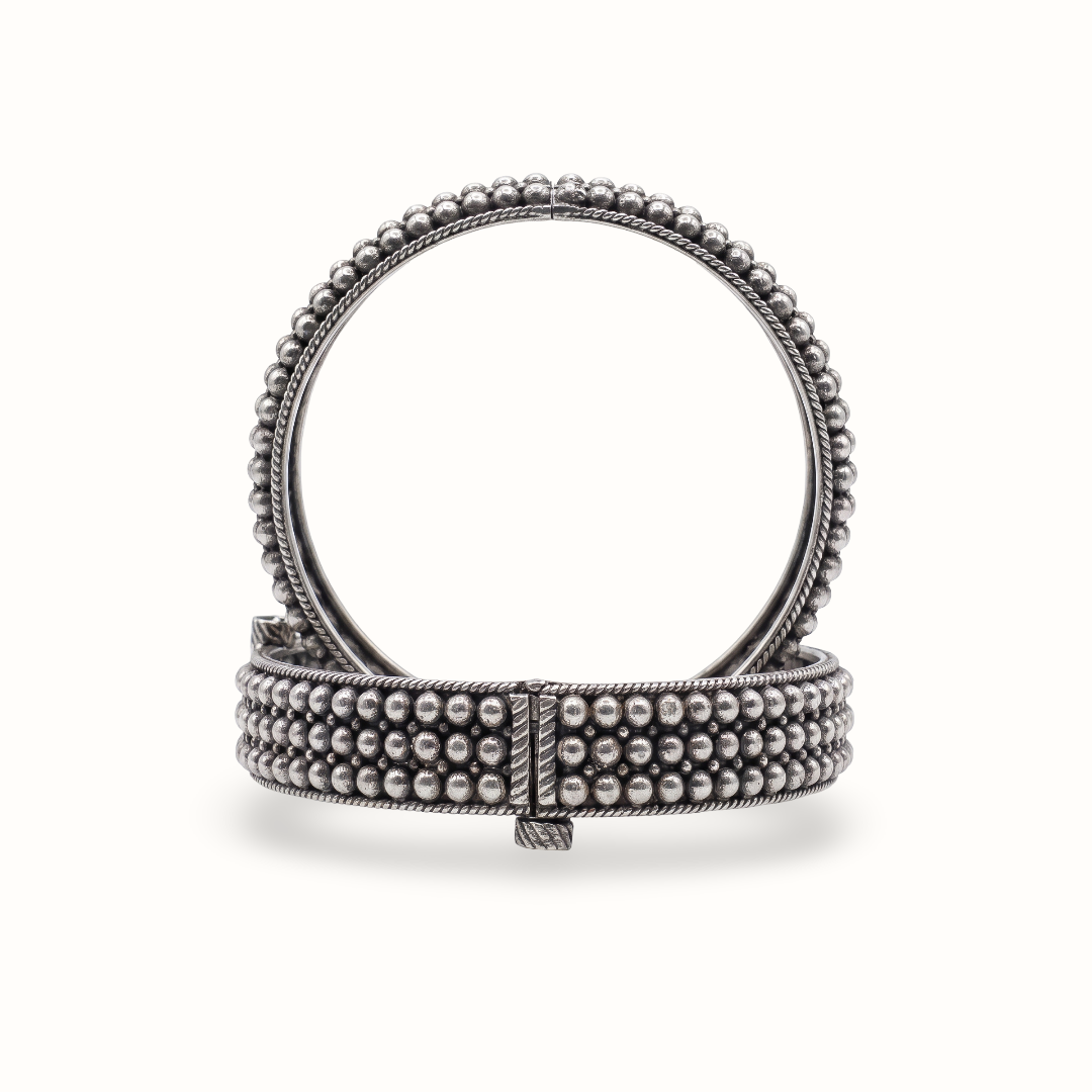 Bubble Wrap — Beaded Kada in Oxidised Silver