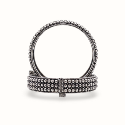 Bubble Wrap — Beaded Kada in Oxidised Silver