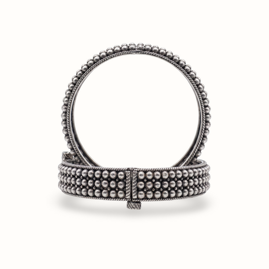 Bubble Wrap — Beaded Kada in Oxidised Silver
