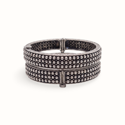 Bubble Wrap — Beaded Kada in Oxidised Silver