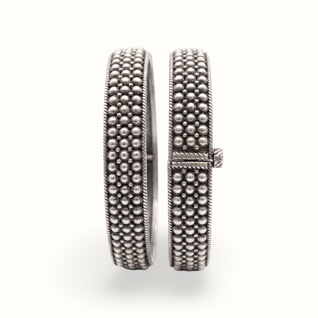 Bubble Wrap — Beaded Kada in Oxidised Silver