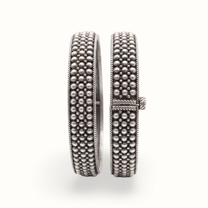 Bubble Wrap — Beaded Kada in Oxidised Silver