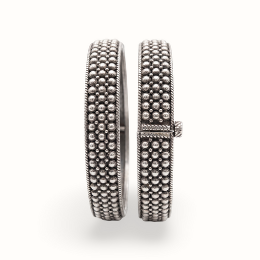 Bubble Wrap — Beaded Kada in Oxidised Silver
