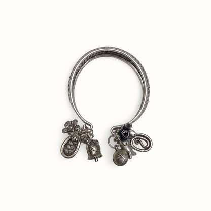 Controlled Chaos — Elephant & Ghungroo Charm Kada in Oxidised Silver