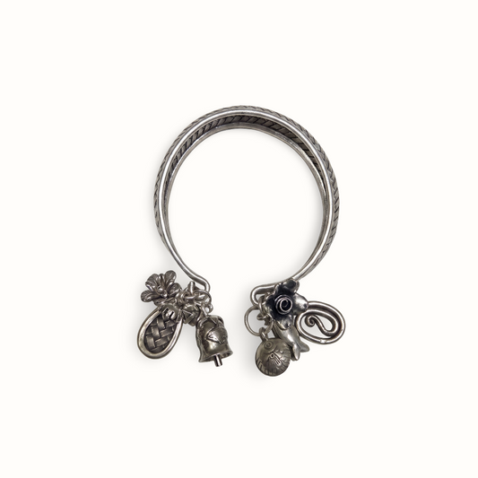 Controlled Chaos — Elephant & Ghungroo Charm Kada in Oxidised Silver