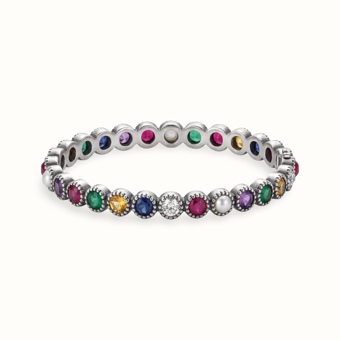 Nine of Everything — Navratna Bangle in Oxidised Silver