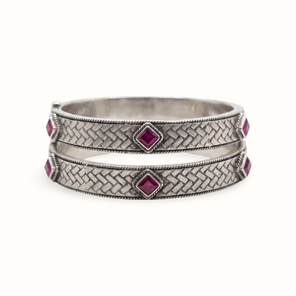 Woven & Won — Ruby Mosaic Kada in Oxidised Silver