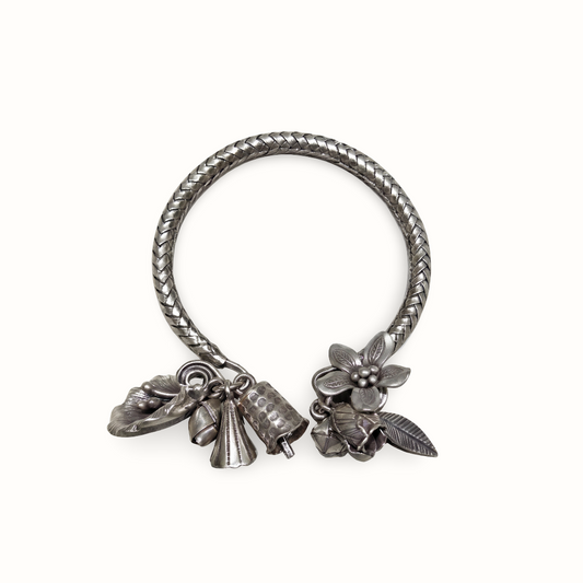 Bloom & Jingle — Ghungroo Flower Bangle in Oxidised Silver