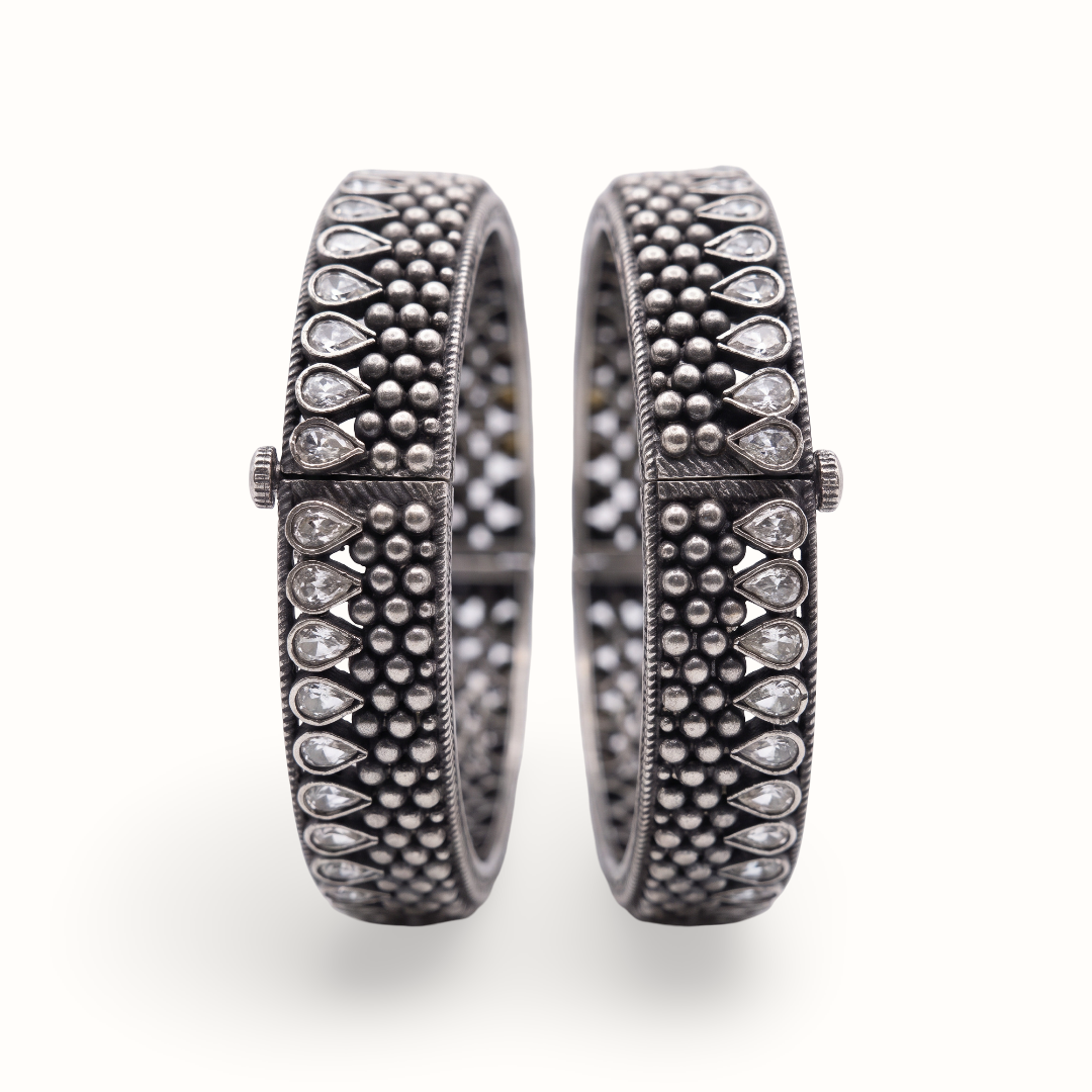Stack Season — Kundan Bead Kada in Oxidised Silver