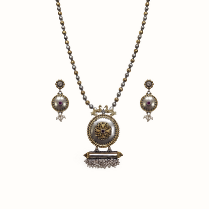 Quite the Statement — Dholak Locket Pendant Necklace in Dual Tone Silver