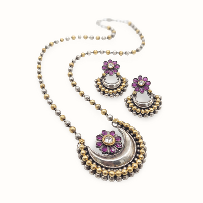Chand Mubarak — Chandbali Pendant necklace Haar in Dual Tone Silver