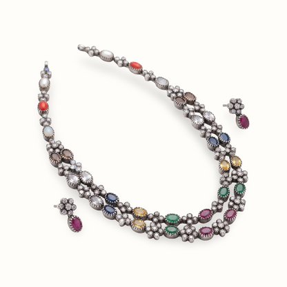 Nine Lives — Navratna Haar in Oxidised Silver