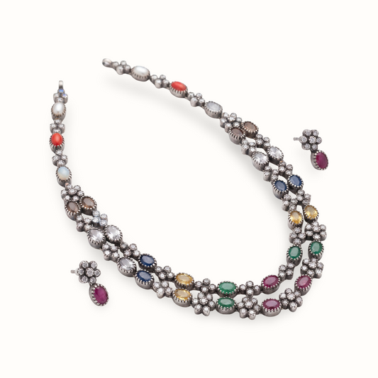 Nine Lives — Navratna Haar in Oxidised Silver