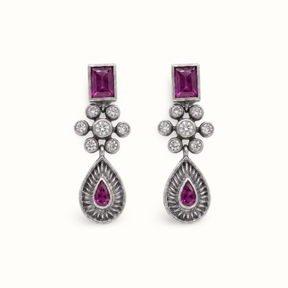Ruby Tuesday — Baguette & Teardrop Earrings in Oxidised Silver