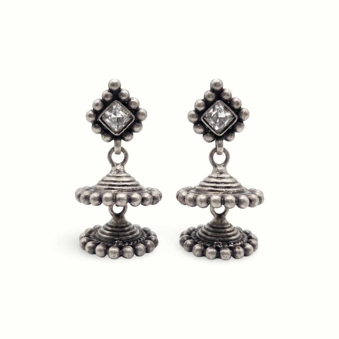 Two-Tier Wonder — Kundan Jhumka in Oxidised Silver