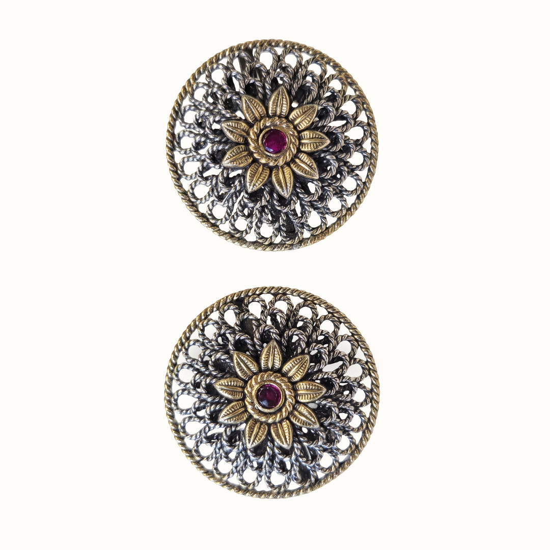 Full Coverage — Filigree Round Stud Earrings in Dual Tone Silver