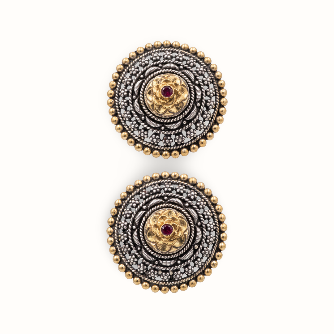 Lotus in the Room — Chakra Stud Earrings in Dual Tone Silver