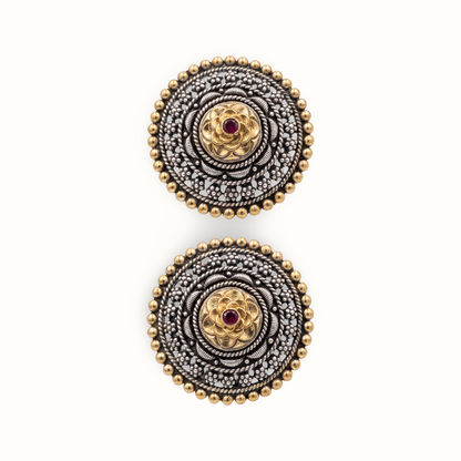Lotus in the Room — Chakra Stud Earrings in Dual Tone Silver