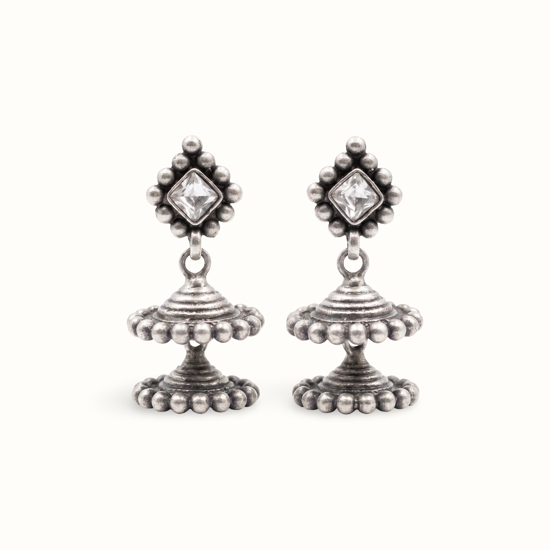 Two-Tier Wonder — Kundan Jhumka in Oxidised Silver