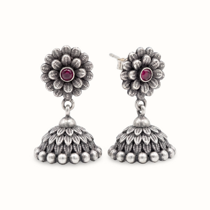 Full Bloom — Floral Jhumka in Oxidised Silver